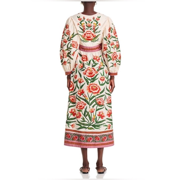 FARM RIO Ainika Delicate Puff Sleeve Floral Bird Maxi Dress Size XS NWT (FLAWED) - Picture 5 of 14